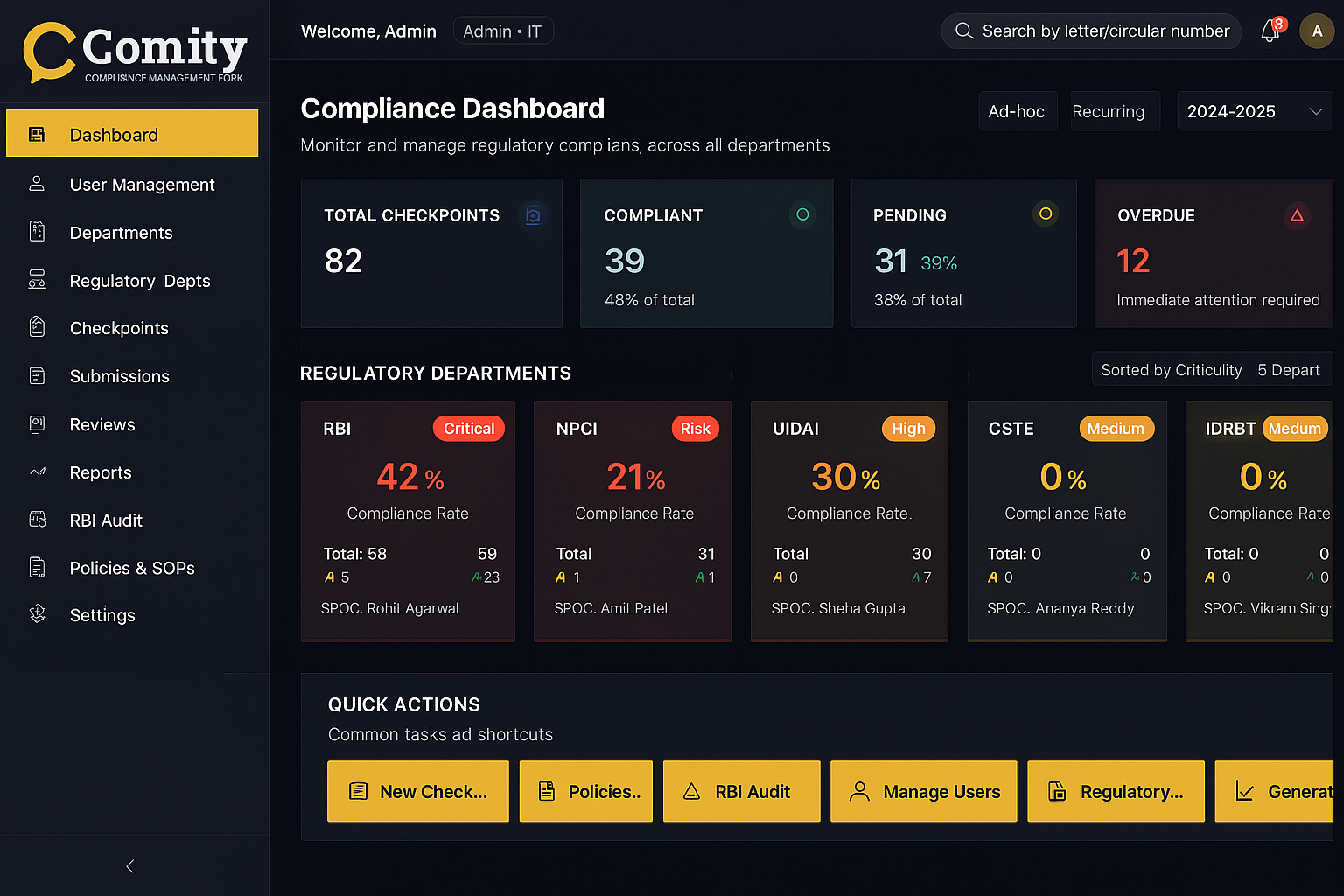 Comity Compliance Dashboard